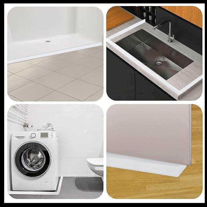 Raycity Collapsible Shower Threshold Water Dam Barrier,Shower Door and Kitchen Water Strip Dam Shower Guard for Dry And Wet Separation Caulk Seal Strip Edge Trim(67Inches/Transparent)