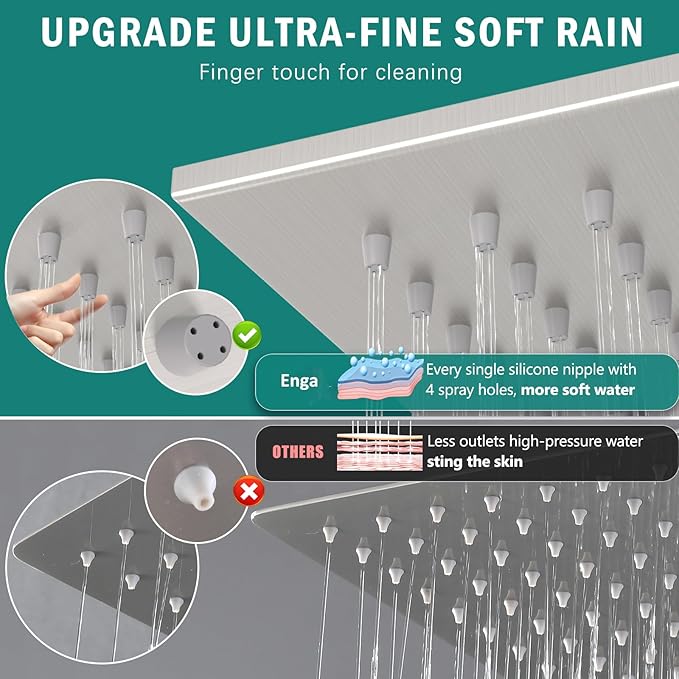 ENGA Shower Faucet Set, Dual Head Shower System 10" & 6" Square Rain Shower Heads with 2 in 1 Handheld Spray, 3 Way Water Diverter, Brushed Nickel