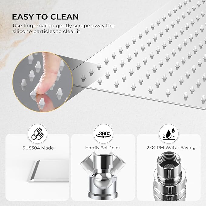 Rain Shower Head - 12 Inch High Pressure Shower Heads 304 Stainless Steel Ultra Thin Square Showerhead Pressure Boosting Design, Ceiling or Wall Mount, Chrome