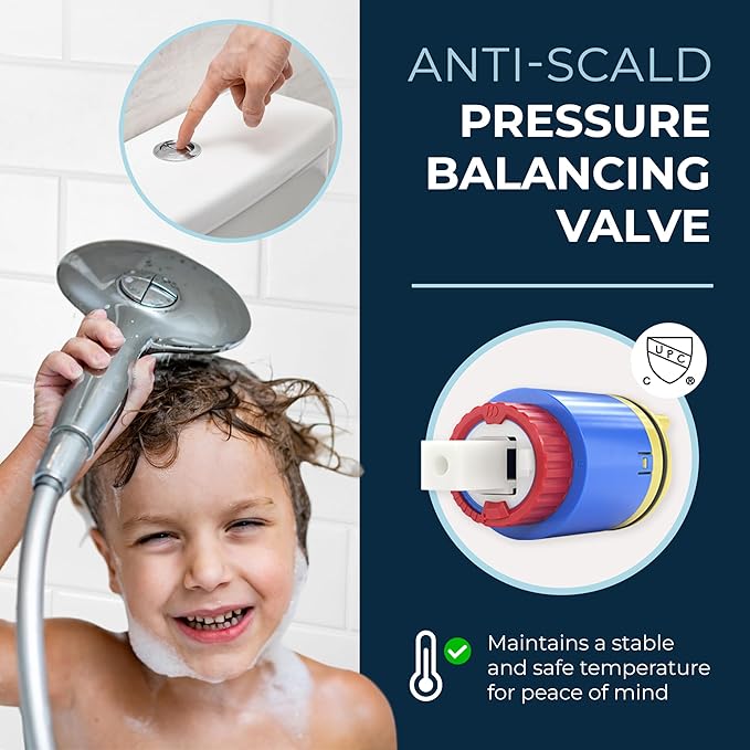 HammerHead Showers Solid Metal Two-Handle Shower Valve and Trim Kit, Volume and Temperature Control with Integrated Diverter, Pressure Balance Rough-In Valve Included, Brushed Gold