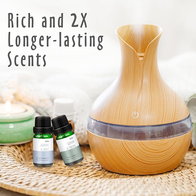 Hotel Fragrance Oils, MitFlor Diffuser Oil Scents for Home, Office, Fragrance Oil for Candle Soap Making, Aromatherapy Essential Oils - 6x10ml, Lemon & Thyme, Luxury Night, White Tea and More