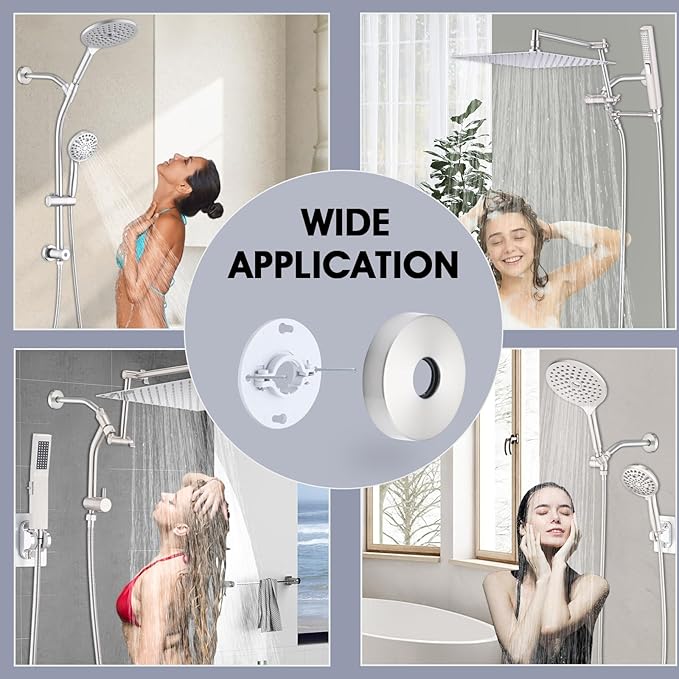 8 Inch Shower Arm with Flange and Stabilizer Bracket, Wall Mounted Shower Pipe Compatible with Rainfall Showerhead, Easy Installation, Brushed Nickel