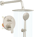 Gabrylly Shower System, Shower Faucet Set with Pressure Balance Shower Valve, 10" Rain Shower Heads with Handheld Spray, Wall Mounted Shower Fixtures, High Pressure Shower Head Set, Brushed Nickel