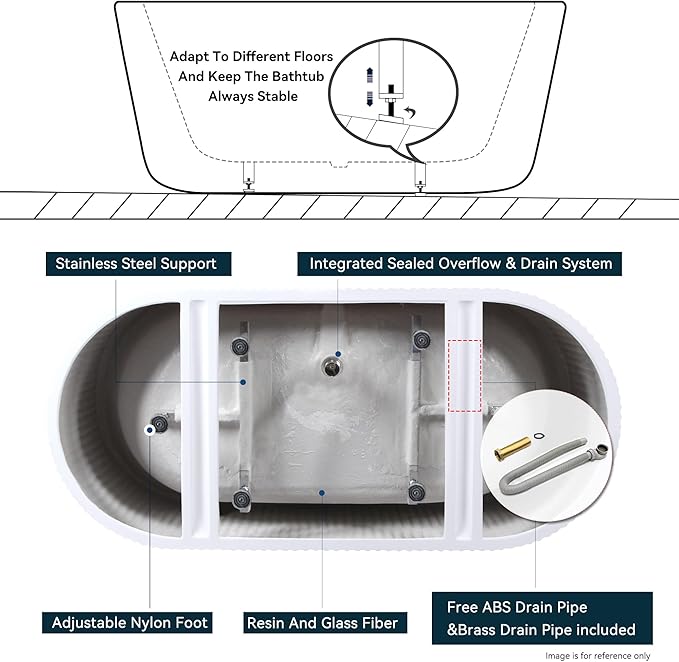 FerdY Nami 67" Acrylic Freestanding Bathtub, V Shape Freestanding Soaking Acrylic Bathtub, Modern White, cUPC Certified, Polished White Pop-Up Drain