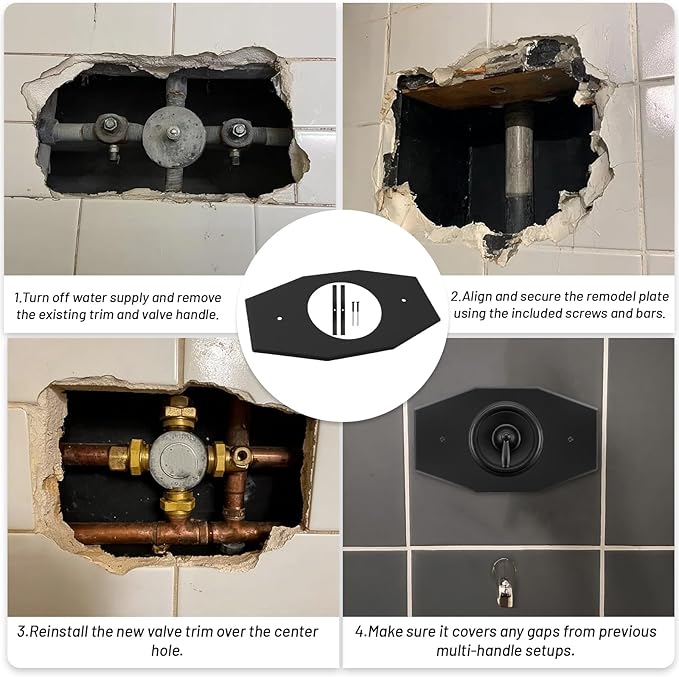One-Hole-Remodel-Cover-Plate Compatible with Moen and Delta Bathtub and Shower Valves, Renovation Shower Cover Plate Replace 2 Handle or 3 Handle Shower（1-Pack）
