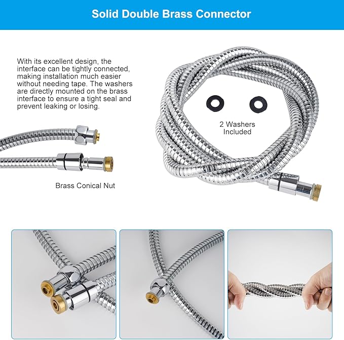 Hibbent All Metal Shower Hose, 119 Inch Stainless Steel Extra Long Shower Hose Replacement, Brass Insert & Nut, Anti-Twist Handheld Shower Head Hose Extension, Flexible Shower Hose Attachment, Chrome