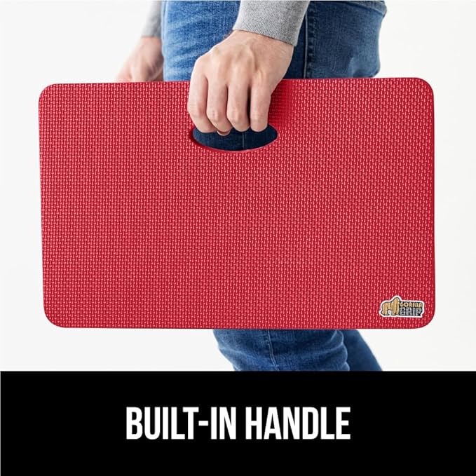 GORILLA GRIP Extra Thick Patent Pending Soft Foam Kneeling Pad, 2 PK, Supportive Large Cushion Knee Pads for Gardening, Baby Bath, Dirt and Water Resistant, Workout and Garden Supplies, 17.5x11, Red