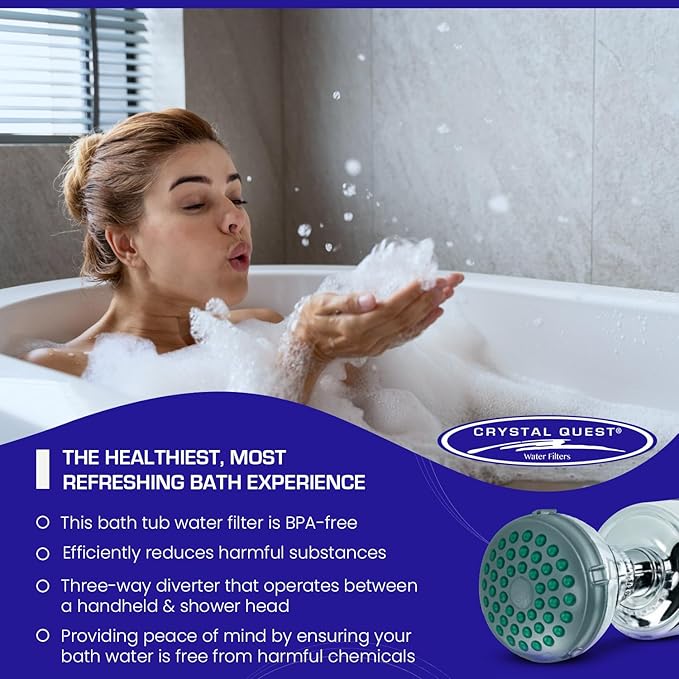 Crystal Quest Luxury Handheld Shower Power Filtration System - Chrome - BPA Free | 1.25-2.5 GPM | Reversible Cartridge | Great for Dechlorination
