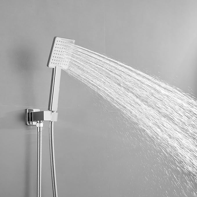 BWE Chrome Shower Faucet Set,Rainfall Shower Head with Handheld Shower,Two Functions Bathroom Luxury Shower Combo Set,Wall Mounted Shower System with Brass Rough-in Valve and Trim Kit