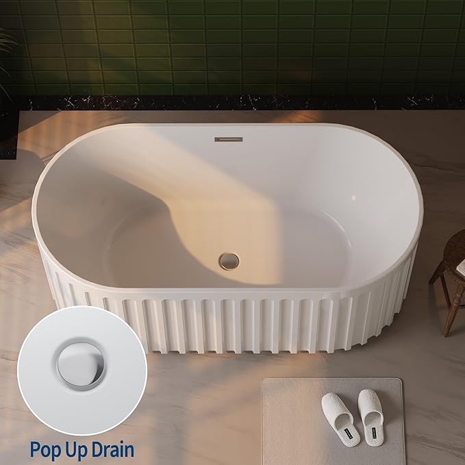 67-in Freestanding Bathtub - Acrylic Soaking Tub with Overflow Drain - CUPC Certified Thickened Design Glossy White for Bathroom