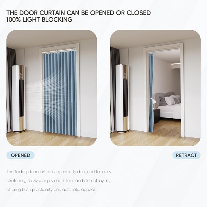 100% Blackout Fabric Folding Door Curtain with Magnetic Closure - Accordion Style for Sliding Doors, Closets,Wardrobe and Temporary Door Solutions Doorway Curtains（W42 x L78, Blue 1 Panel）