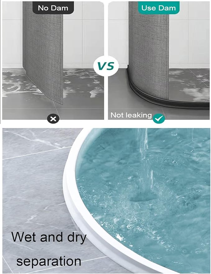 98Inch Collapsible Shower Threshold Water Dam 2" High Shower Barrier Water Stopper 2" Tall Shower Water Guard To Keep Water In Shower Dry And Wet Separation Bathroom Wheelchair Accessible