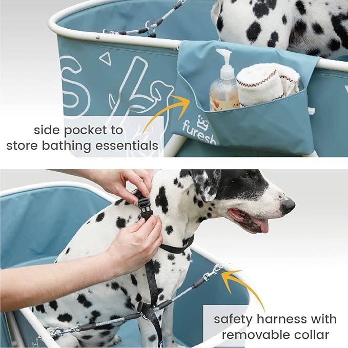 Furesh Big Dipper Dog Bath Tub with Stairs, Elevated Portable Foldable Wash Station with Steps for Bathing, Shower and Grooming, Indoor, Outdoor, for Medium to Large Size Dogs