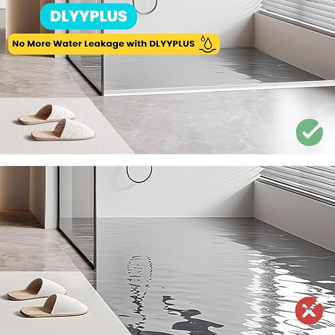 Shower Threshold Water Dam Barrier 39", Silicone Sealant Included, Collapsible Self-Adhesive Water Blocker, Shower Door Water Stopper for Floor Bathroom Kitchen Bathtub Sink