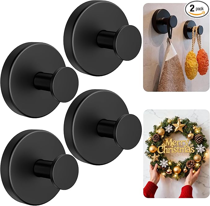 luckin smile Suction Cup Hooks for Shower, No-Drill Removable Towel Hook for Bathrooms, Shower Hooks, Suitable for Bathrooms, Kitchens, Windows, Glass, Powerful Suction Cup Hook (4, Black)