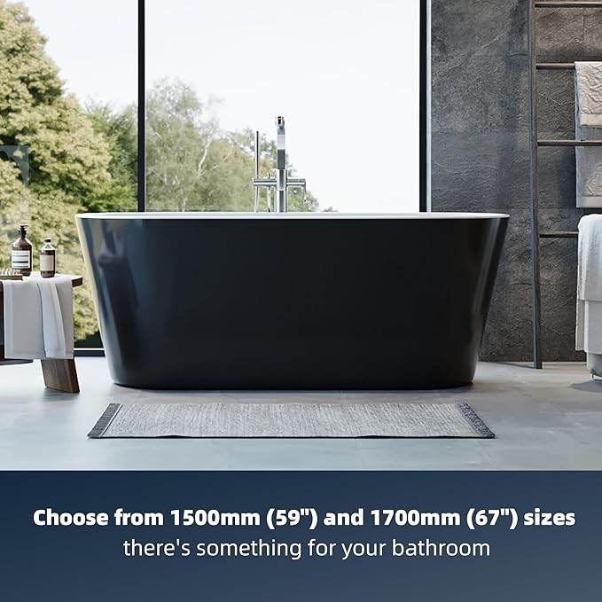 67 Inch Freestanding Bathtub, Acrylic Soaking Bathtub with Chrome Drain and Overflow, Standalone Ergonomic Tub for Bathroom Relaxation, Deep Design for Family and Guest Use, Black