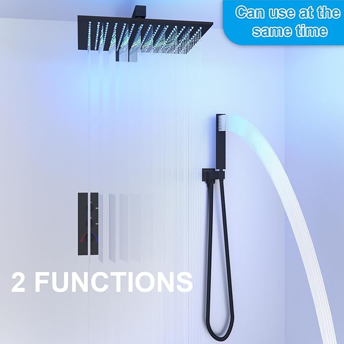 HOMEDEC 2 Way Shower Diverter Valve Brass Dual Functions Thermostatic Shower Mixing Valve Kit 3 Handle Flow Control Valve, 3/4 Inch Inlet, Can Use All Options At a Time, Matte Black