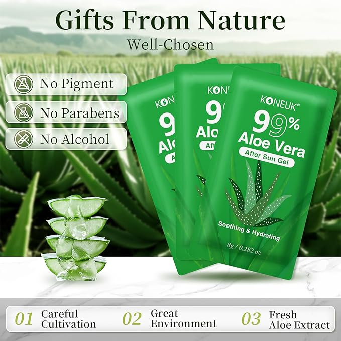 100 Pack Bulk Aloe Vera Gel, 99% Pure Aloe Vera Gel for Face, Hair, Skin, Body, Sunburn Relief, Hydrating Aloe Gel Travel Size Suitable for All Skin Types, Aloe Gel for After Sun Skin Care Relief