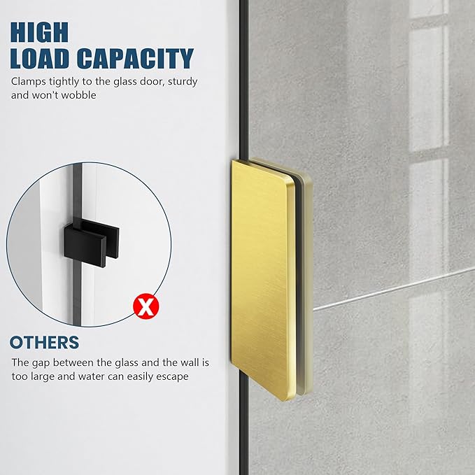 Bathroom Shower Door, 24" W ×78" H Fixed Shower Glass Panel with Clamps, 3/8" (10mm) Glass Shower Doors, Clear Tempered Frameless Shower Panel in Brushed Gold
