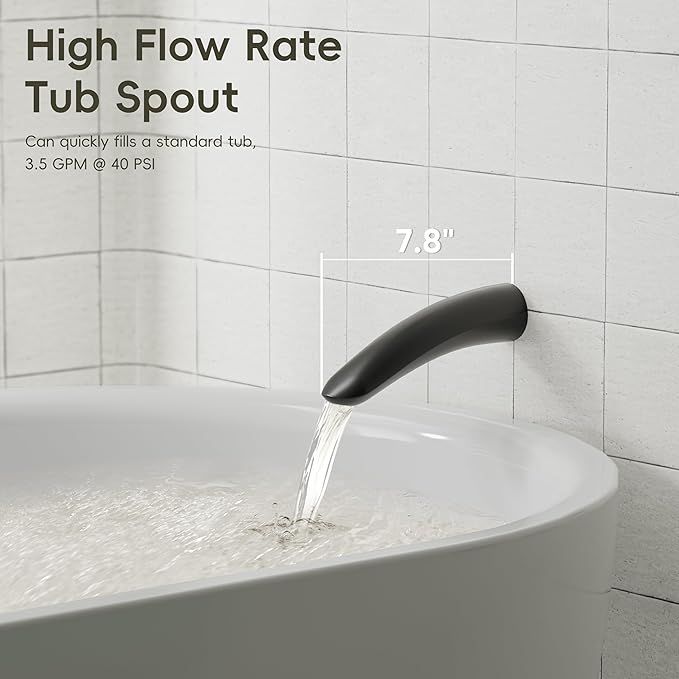Gabrylly Shower System with Tub Spout, Black Bathtub Shower Faucet Set with 3-Way Pressure Balance Valve Kit, 10" Rain Head with Handheld Spray, Matte Black
