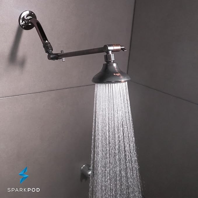 SparkPod 11" Solid Brass Shower Head Extension Arm - Flexible Height & Angle Adjustable Shower Arm Extension for Rain Showerheads with Sturdy Lock - Universal Pipe Connection (Oil-Rubbed Bronze)