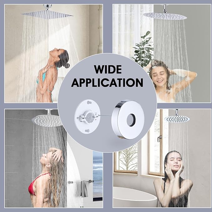 3 Inch Shower Arm with Flange and Stabilizer Bracket, Ceiling Mount Replacement Rain Shower Head 304 Stainless Steel Straight Arm For Fixed Shower Head, Chrome