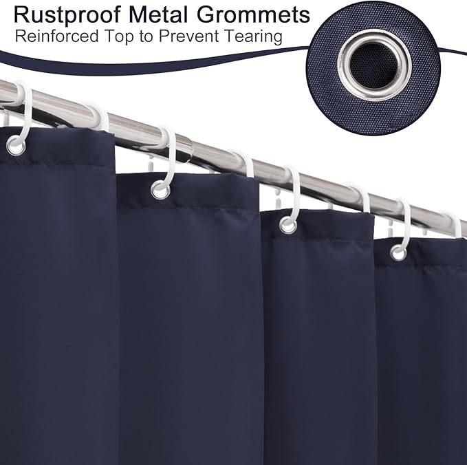 AooHome 72 Width x 96 Height inch Fabric Shower Liner, Extra Long Solid Color Shower Curtain with Hooks, Weighted Hem, Waterproof, Navy Blue