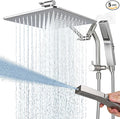 G-Promise All Metal 10 Inches Rain Shower Head with Handheld Built-in Power Wash Mode, 3-way Diverter with Pause Setting, 11 Inches Adjustable Extension Arm with Lock Joint, Long Hose (Brushed Nickel)