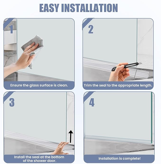2-Pack Shower Door Bottom Seal, (1/2" x 36") Ultra Clear Glass Shower Door Seal Strip, Stop Leaks and Create a Water Barrier