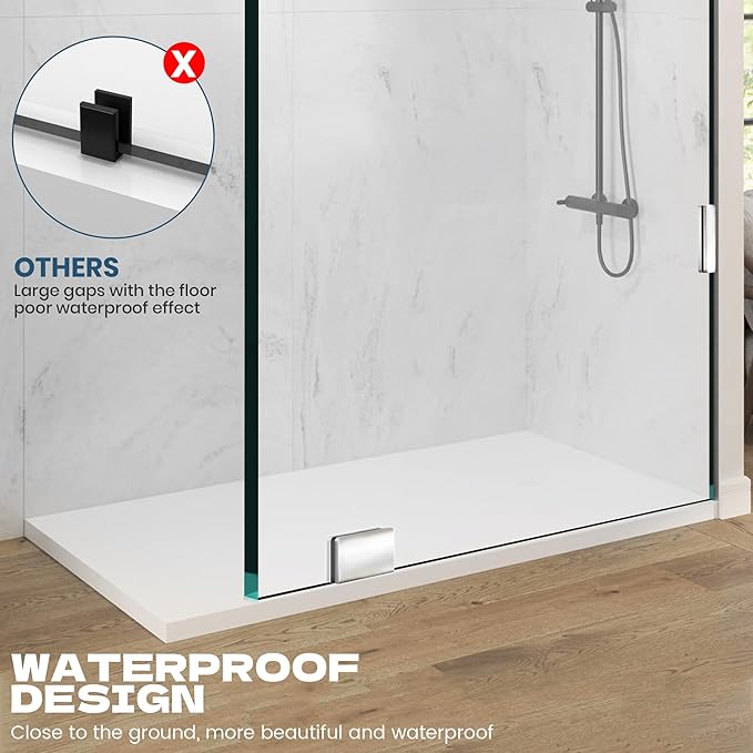34" W ×74" H Shower Glass Panel, Frameless Fixed Glass Shower Panel with Clamps, 5/16"(8mm) Thick Clear Tempered Glass Shower Door, Bathroom Shower Screen in Polished Chrome Finish