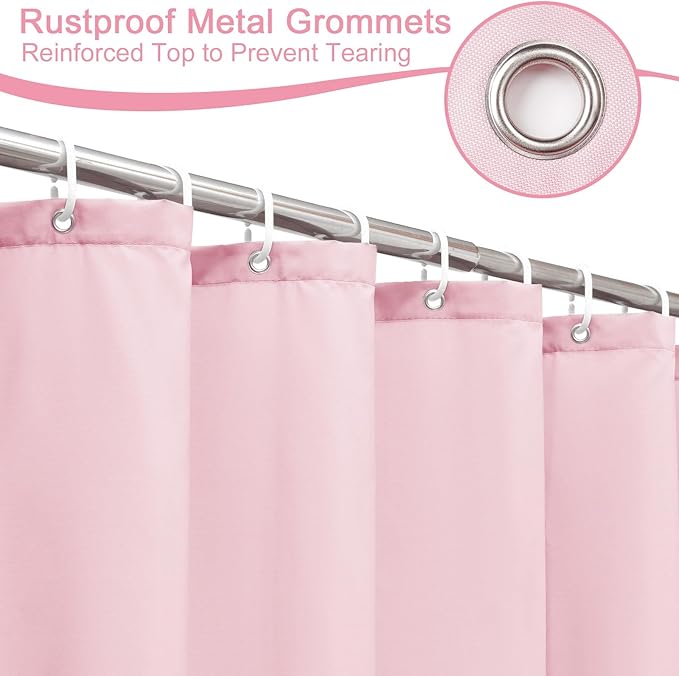 AooHome Extra Long Shower Liner, Polyester Solid Color Shower Curtain with Hooks, Weighted Hem, Water Repellent, 72x84 inch, Pink