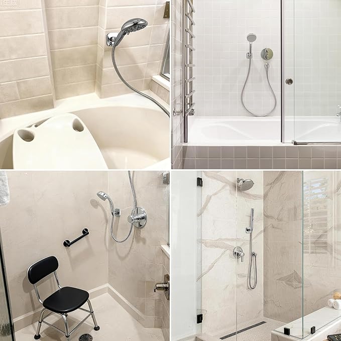 G-Promise All Metal Handheld Shower Head Holder, Adjustable Wall Mount Shower Wand Bracket, Strong Adhesive Disc Mount or Drill Installation (Chrome)