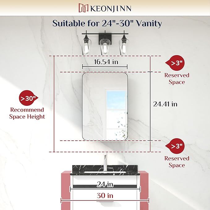 Keonjinn Gold Bathroom Medicine Cabinet with Mirror 16 x 24 Inch, Small Brushed Brass Medicine Cabinet, Stainless Steel Framed, Adjustable Shelves, Rounded Rectangular, Recessed or Surface Mount