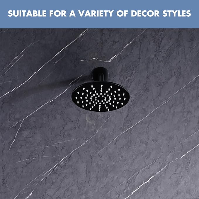 Rainfall Shower Head, MEDIOMI Rain Shower Head Set - Ultra-Thin Design High Flow Stainless Steel Large Round Rain Shower Heads with Shower Arm and Flange (8-Inch, Matte Black)