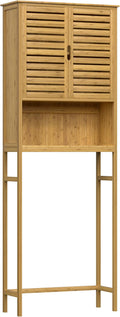 BlueWish Bamboo Over The Toilet Storage Cabinet, Over Toilet Cabinet with Anti-toppling Design, Adjustable Slats, Over-The-Toilet Storages, Bathroom Storage Cabinets for Bathroom, Laundry