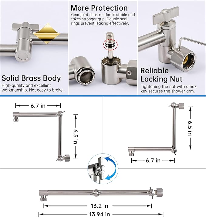 G-Promise All Metal 10 Inches Rainfall Shower Head with Handheld Spray Combo, 3 Settings Diverter, Adjustable Extension Arm with Lock Joints, 71 Inches Stainless Steel Hose (Brushed Nickel)
