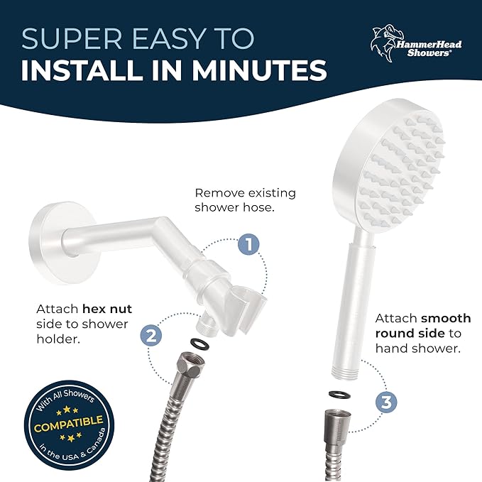 HammerHead Showers Solid Metal Shower Hose Attachment for Showerhead, Extra-Long 72-Inch Universal Replacement Hose for Hand held Shower, Brushed Nickel