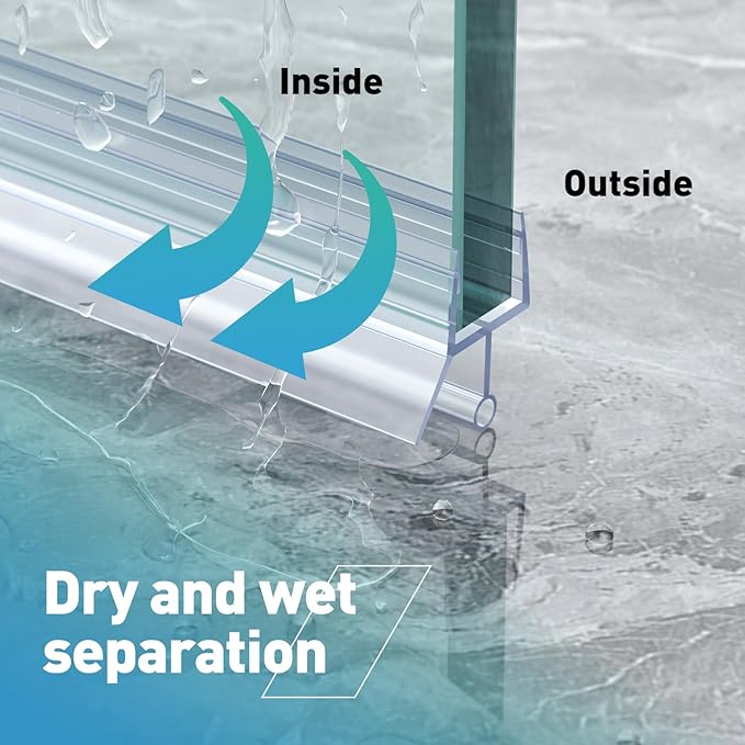 Shower Door Bottom Seal,2 PCS 1/2" X 36" Shower Door Sweep for 1/2 Inch Glass,Frameless Glass Door Seal Strip to Seal 12mm Gap - Stop Shower Leaks and Create a Water Barrier