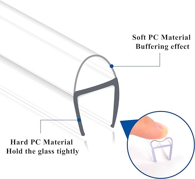 Frameless Shower Door Seal Strip 4 Pack x 39 Inch U for 3/8" Thick Glass Shower Door Side Seal Strip Bottom Seal Door Sweep Ultra Clear Polycarbonate, Stop Shower Leaks Create A Water Barrier
