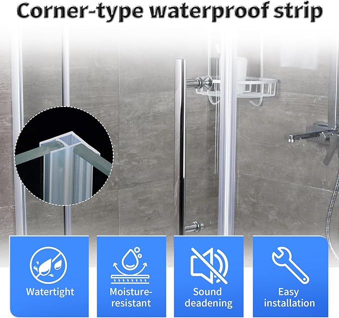 Shower Door Side Seal Strip,118 Inch Corner-Type Frameless Shower Door Seal, Corner-Type Shower Door Sweep for 5/16"(8mm) Thick Glass