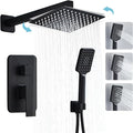 Black Shower Faucet Set, Bathroom Shower System 10 Inch Rain Shower Head and Handheld Wall Mounted, 3-Setting Handheld Shower Faucets Sets Complete with 2 Way Pressure Balance Shower Valve Kit