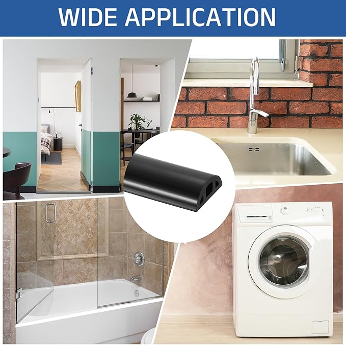uxcell Shower Water Barrier, 98" Silicone Splash Guard Shower Water Stopper Retention System for Bathtub Sink Washing Machine Dry and Wet Separation, 1.18"W x 0.47"H, Black