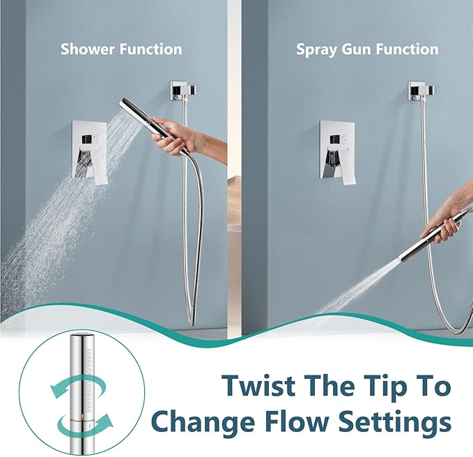 Aolemi Shower Faucet Set, High Pressure Shower System with 2-in-1 Handheld Sprayer, Wall Mount Fixture Combo with Rough-in Valve, 8 Inch Shower Head, Polish Chrome
