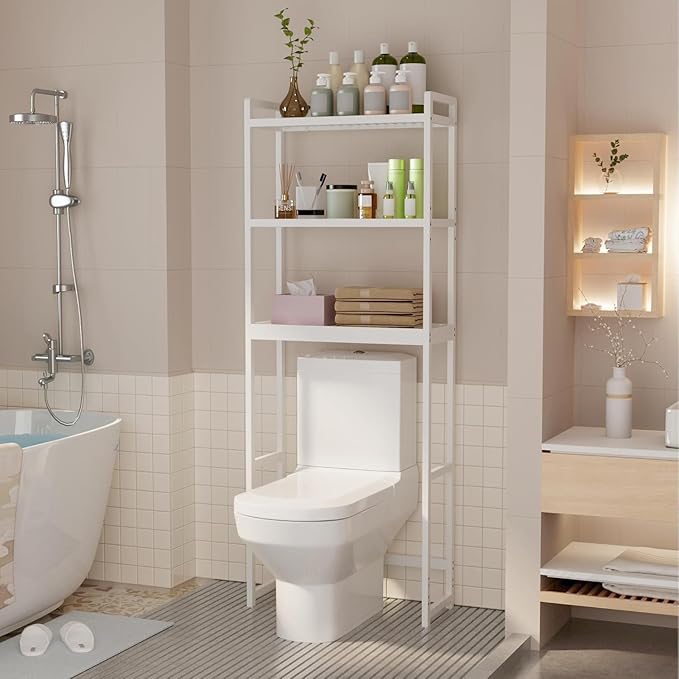 Gizoon 3 Tier Over The Toilet Storage Cabinet, Bamboo Bathroom Over Toilet Storage with Adjustable Shelves，Space-Saving Freestanding Shelves, 10.24"D x 24.8"W x 66.93"H, for Bathroom, Laundry Rooms
