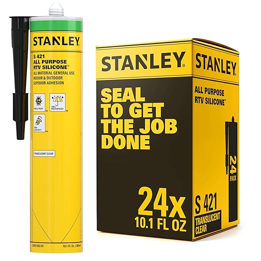 Stanley S421 All-Purpose RTV Silicone Sealant (24 x 10.1 fl.oz.) – 100% Waterproof Translucent Caulk | Industrial-Grade Silicone for Kitchen, Bathroom, Shower, Window, Door, Indoor & Outdoor Use