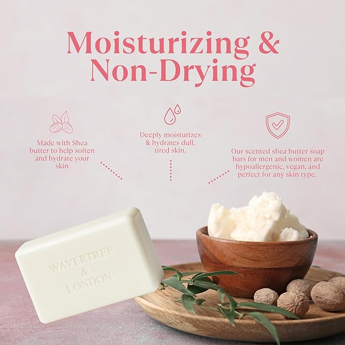 Wavertree & London Marakech Rose Scented Natural Soap Bars (2 Bars), 7oz Moisturizing French Triple Milled Soap enriched with shea butter - Plant Oil Bath & Body Soap Bars [100% Naturally derived]