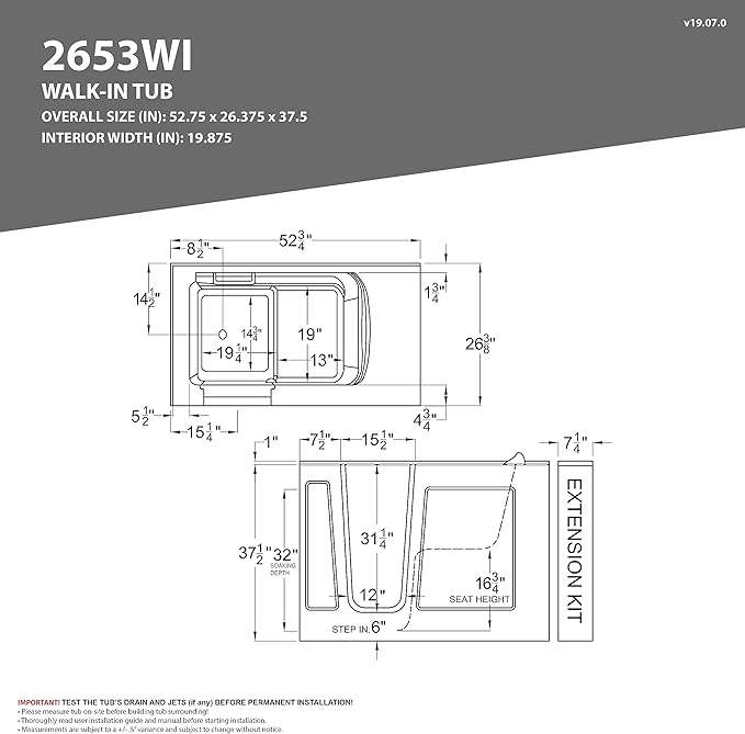 ANZZI Whirlpool Walk-In Bathtub 26" x 53" White Acrylic Left Drain 15 Jets Inline Heater Fast Drain ADA Compliant Slip-Resistant Base Quick Fill Faucet Ergonomic Pillow Chrome Trim | AMZ2653LWH-CP