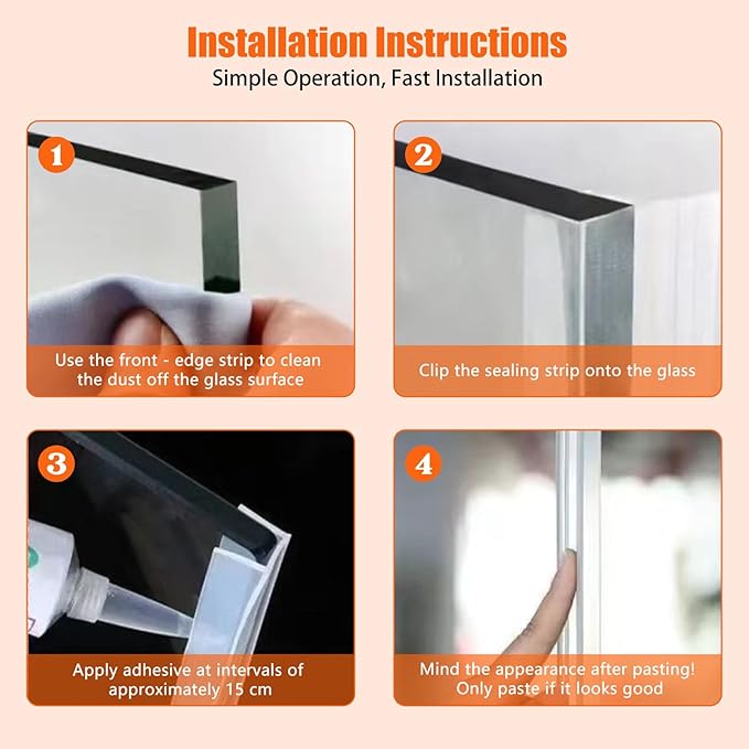 Frameless Soft Shower Door Sweep Seal Drip Rail, Glass Shower Silicone Door Seal Strip,Weatherproof Silicone Seal Fit for Glass (F Type, 8mm (5/16"))