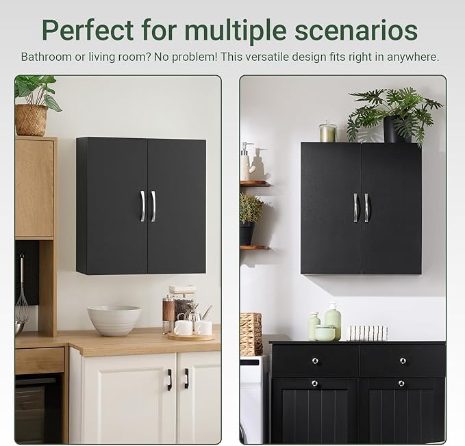 SoBuy Black Bathroom Wall Cabinet, Over The Toilet Storage Cabinet, Small Wall Mounted Medicine Cabinet with Adjustable Shelf, Narrow Floating Cabinet for Laundry Room Kitchen Entryway, BZR200-T-SCH