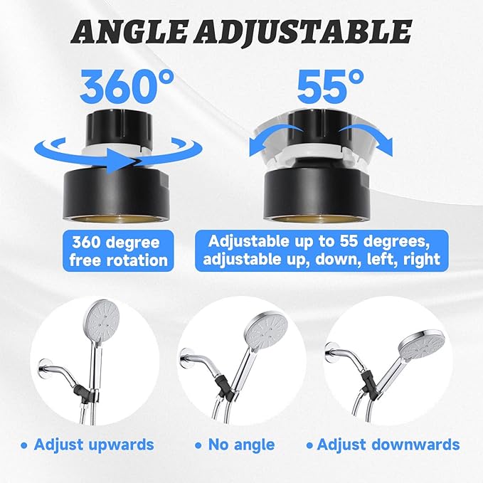 Plastic Shower Head Holder for Hand Held Showerhead Adjustable Shower Arm Mount for Connecting Shower Arm and Shower Hose，Premium ABS Bracket with Brass Swivel Ball Joint Connect (Black)